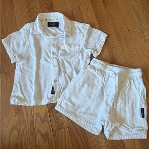 White Button-Up Linen Shirt and Shorts Set